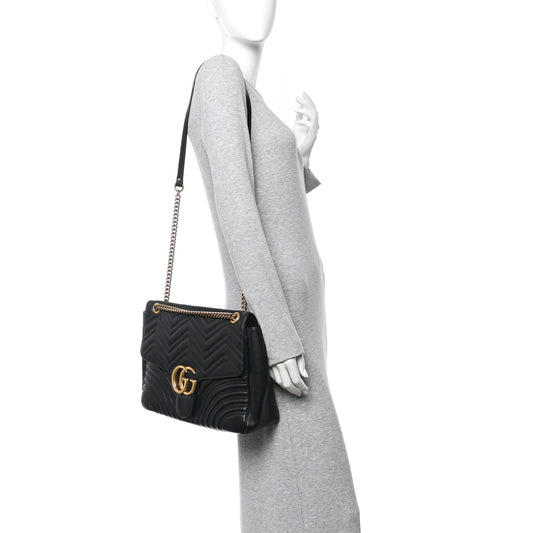 Calfskin Matelasse Large GG Marmont Shoulder Bag Black