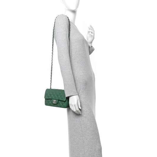 Lambskin Quilted Mini Rectangular Flap Dark Green