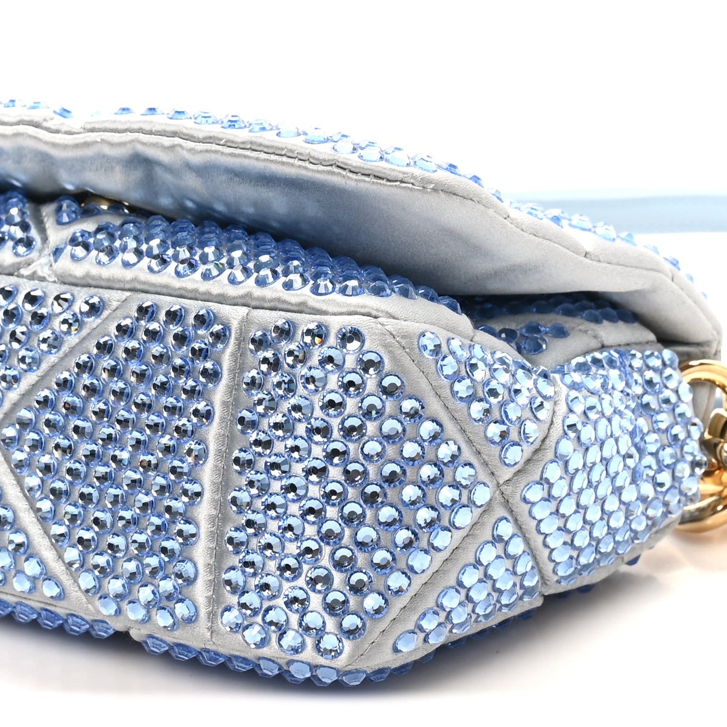 Satin Crystal Mini Bag With Chain Celeste