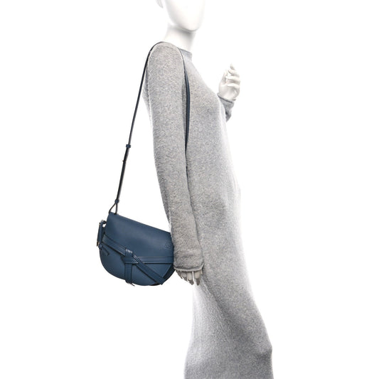 Grained Calfskin Small Gate Crossbody Bag Steel Blue