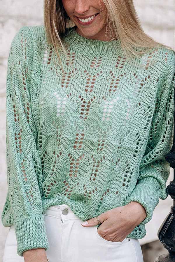Suéter de punto pointelle transparente informal verde