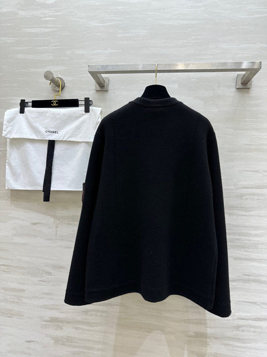CC 24B Knitted Cashmere and Leather Black Cardigan