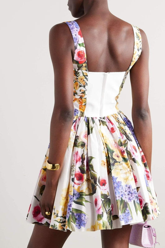Vestido mini con cuello en V y estampado floral Gemma