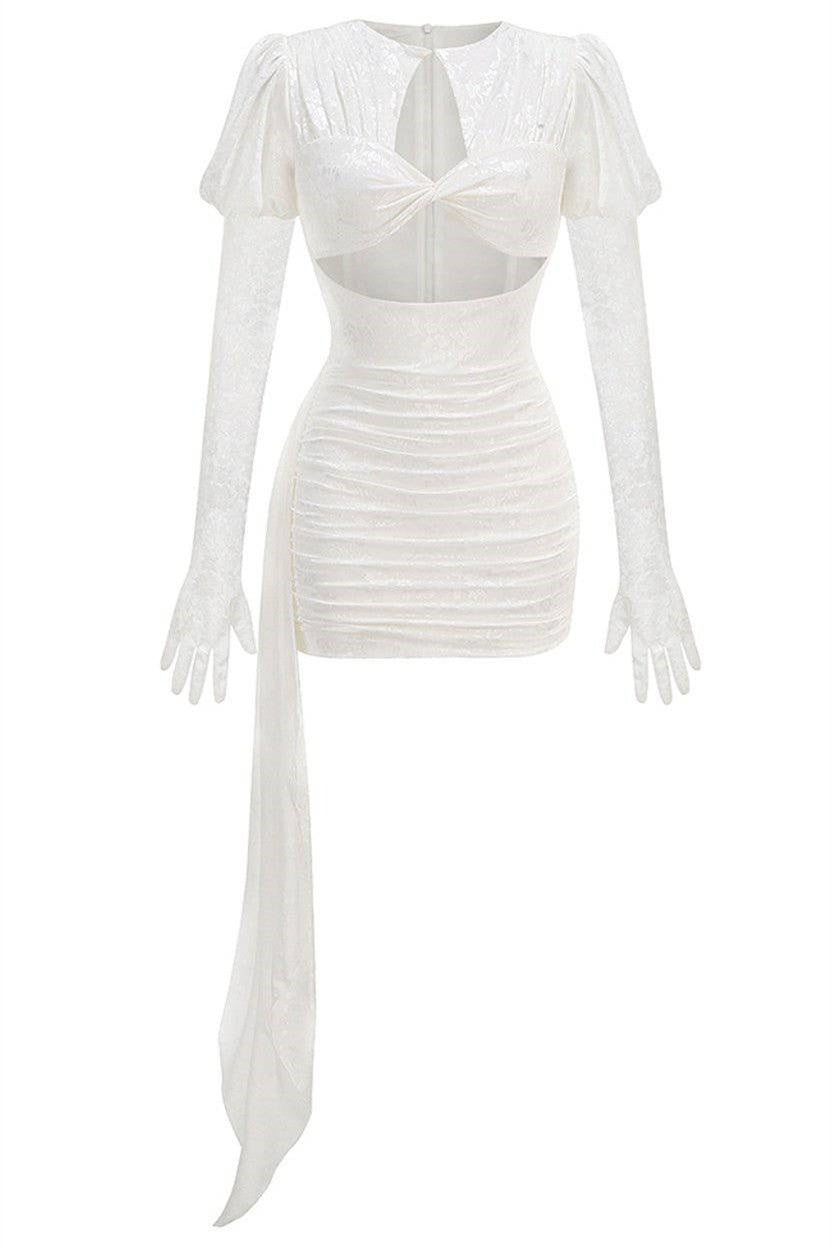 Vestido mini drapeado con aberturas y mangas largas Myra