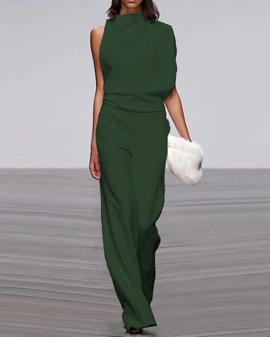 Ivory | Women's Wide Leg Jumpsuit Sleeveless Mock Neck Formal Outfit