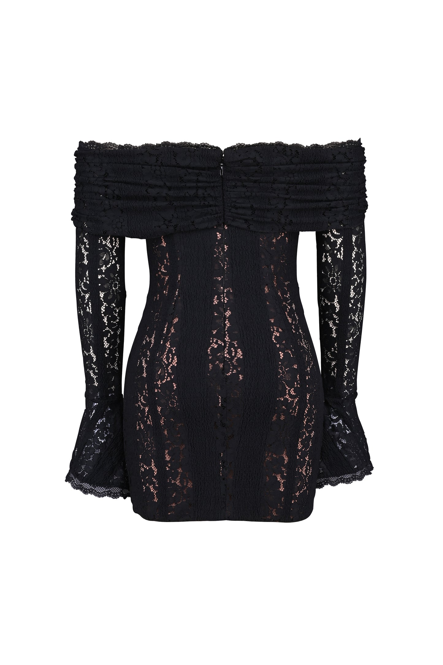 Vestido mini de encaje floral con hombros descubiertos de Emma