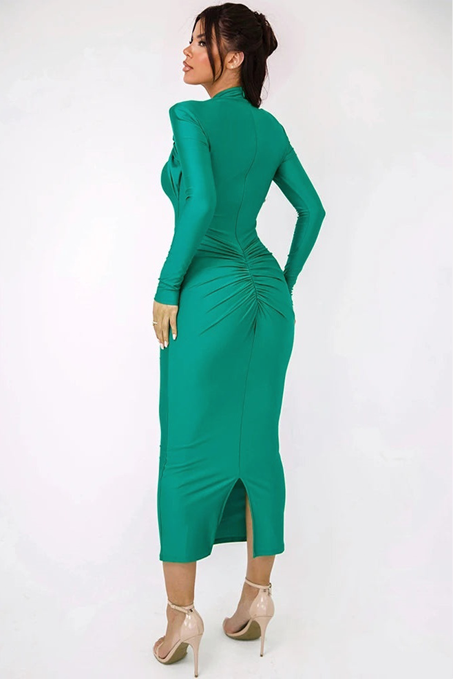 Vestido largo fruncido con aberturas Catherine