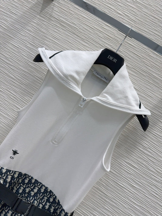 CD 2025 Vest Dress White mix Navy blue Cotton Polyester