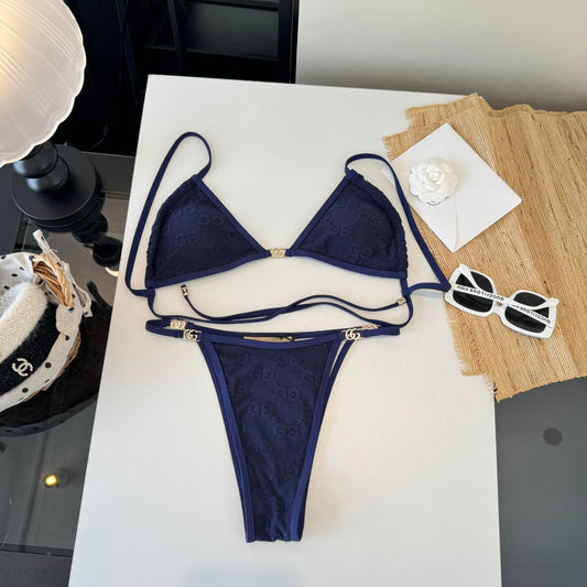 Gucci 26s Swimsuit Navy Blue Colorful Cotton