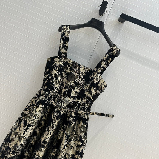 CD 25 Print Dress Black Gold Jacquard fabric
