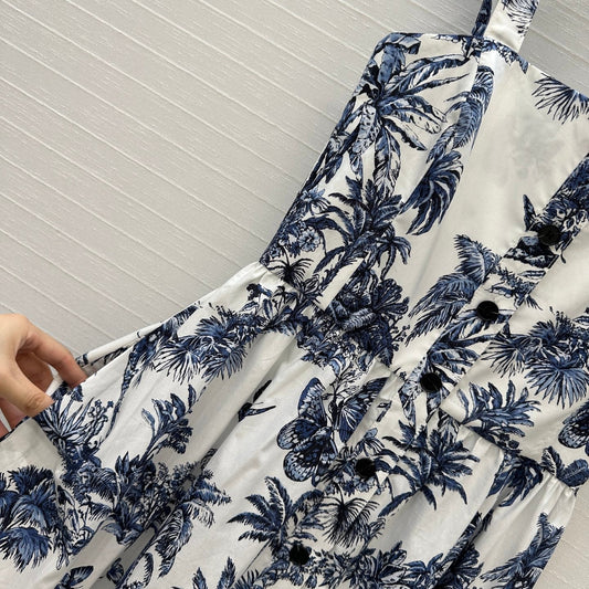 CD 25 Butterfly Coconut Print Tube Dress White Blue Cotton