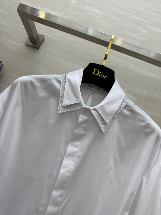 CD Belt Shirt Dress White cotton