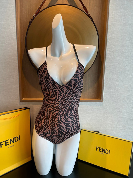 Fendi Swimsuits Black Beige Cotton 180525
