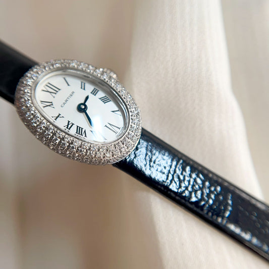 Baignoire Silver Diamond Case Black Leather Strap