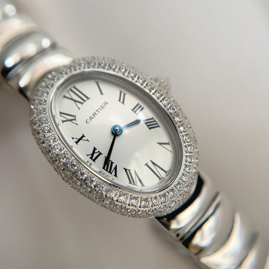 Baignoire Stainless Steel White Dial Diamond Bezel