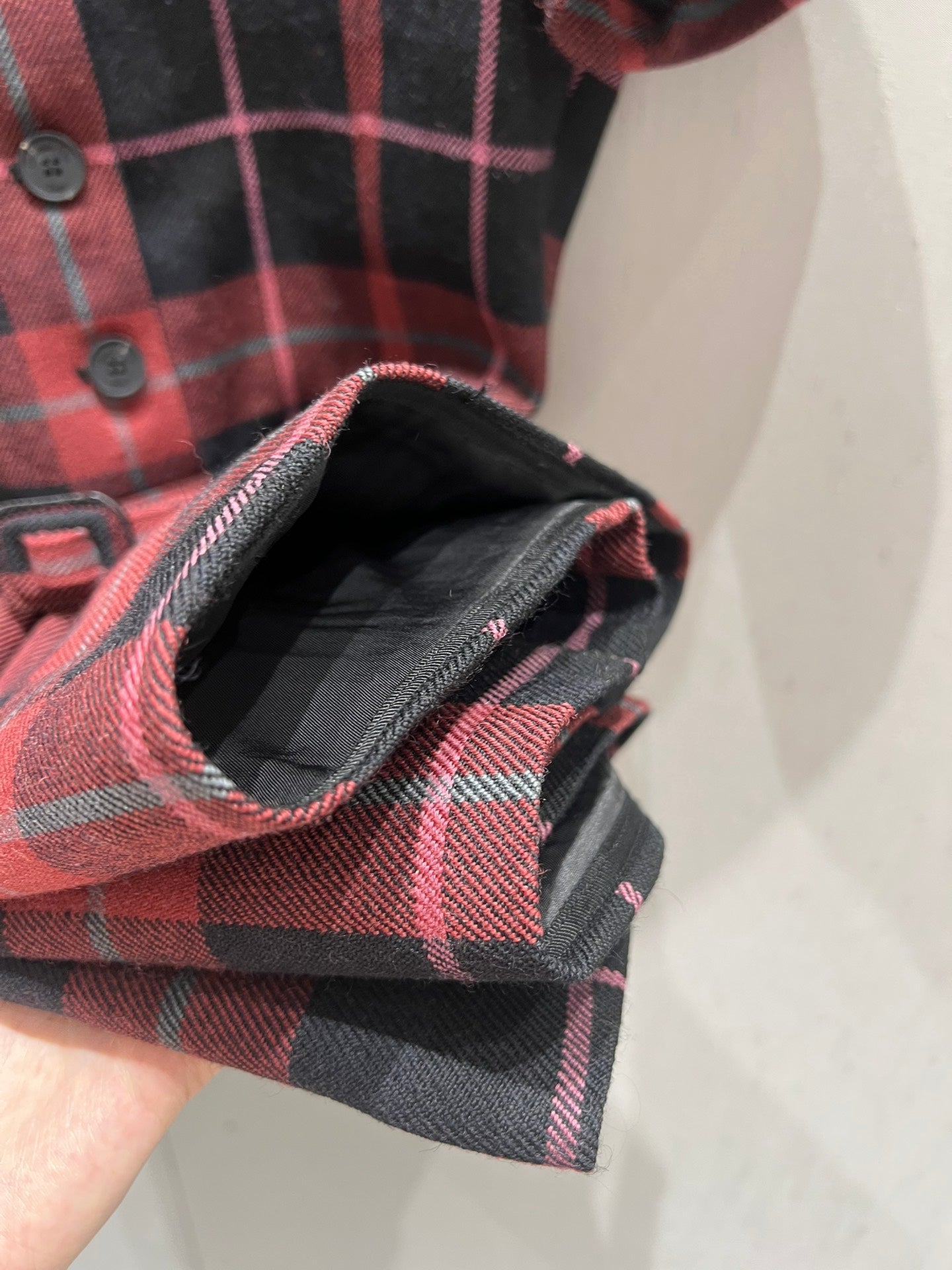 CD 25 Plaid Short-sleeved Dress Black Red Sheep Wool