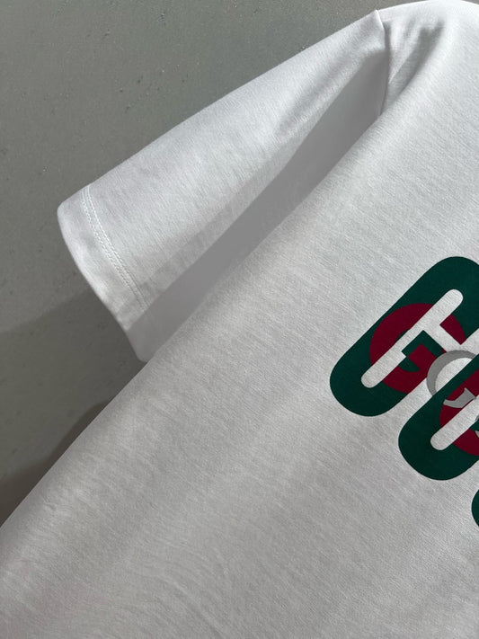 Gucci 2025 Print Short Sleeve T-shirt White Green Red Cotton