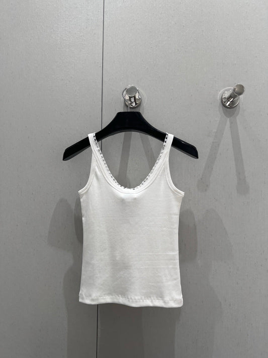Celine 25 Lace Vest Camisole White Cotton Silk 215160