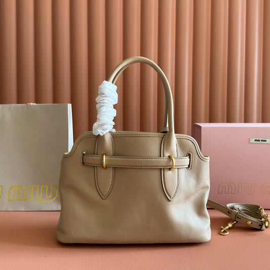 Miu Aventure Shoulder Bag 30cm Beige Nappa Leather