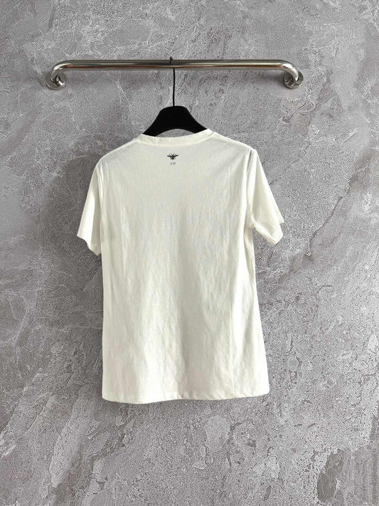 CD Butterfly T-shirt White mix Blue Cotton Linen