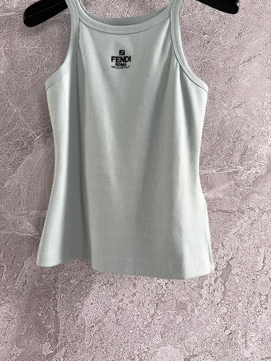 Fendi Embroidered Vest Blue Green Cotton