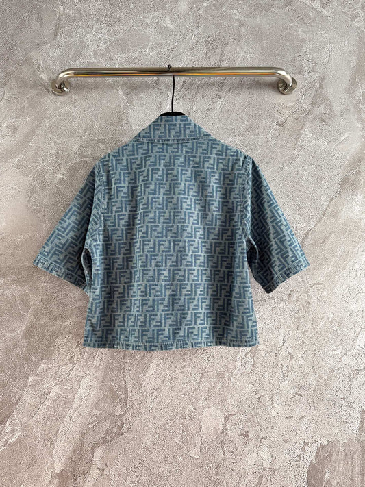 Fendi Old flower denim jacket Blue Gray Cotton Linen