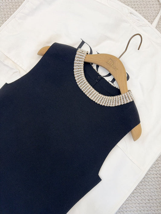 CD 25 Beaded Knitted Dress Blue Tencel Cotton and Silk