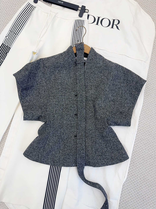 CD 25 Floral V-neck Jacket Gray Cotton