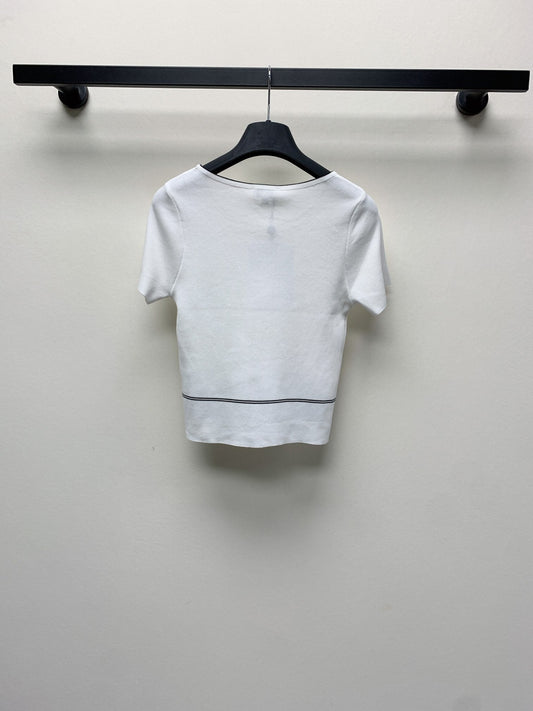 CC 25 Round Neck Knitted Embroidered Logo Top in White 277579