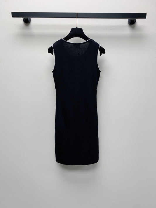 CC 25 Round Neck Knitted Embroidered Logo Vest Dress in Black 277585