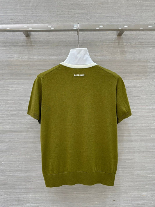 Miu Miu 25 Short-sleeve Top Olive Green Wool