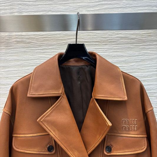 Miu Miu 25 Leather Jacket Brown Lambskin