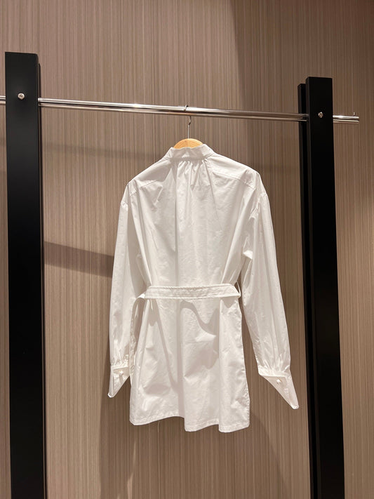 CD Stand-up Collar Long-sleeved Shirt Dress White Cotton