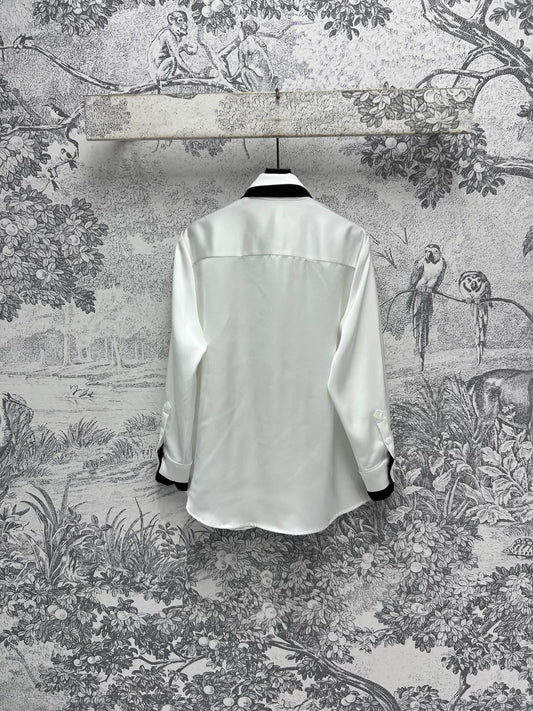 Miu Miu 25 Tie Shirt White Black Polyester