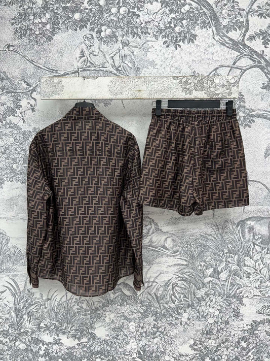 Fendi 25 double F shirt suit Black Brown Polyester fiber