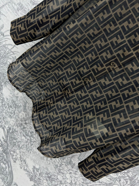 Fendi 25 Shirt Black Brown Polyester fiber