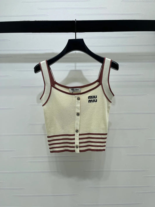 Miumiu 2026 Knitted Striped Camisole Cream and White Wool Cashmere 356492