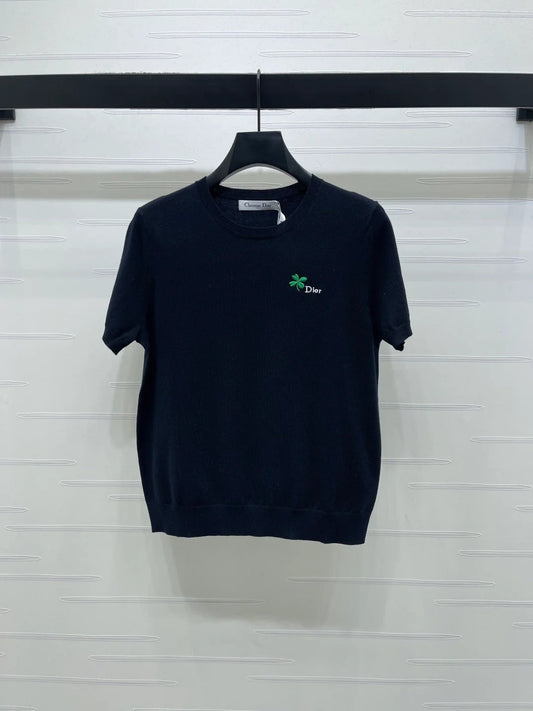 Dior 2026 Crew Neck Knit Short-Sleeve Shirt with Logo Wool