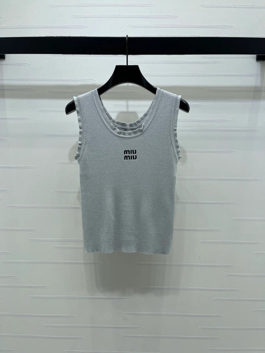 Miumiu 2026 Lace-trimmed Camisole Knit Vest Wool Tencel