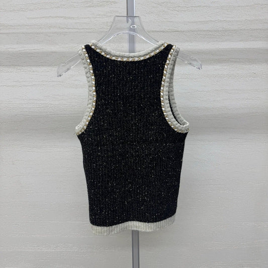 Chanel 2026 Sleeveless Knit Top Black Wool Cashmere 356943