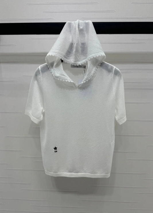 DIOR SHORT-SLEEVE LACE-KNIT HOODIE 274811