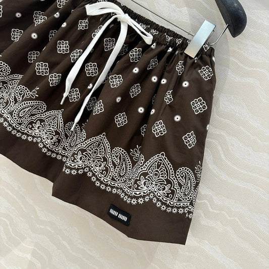 MIUMIU EARTH BROWN PLEATED MIDI SKIRT