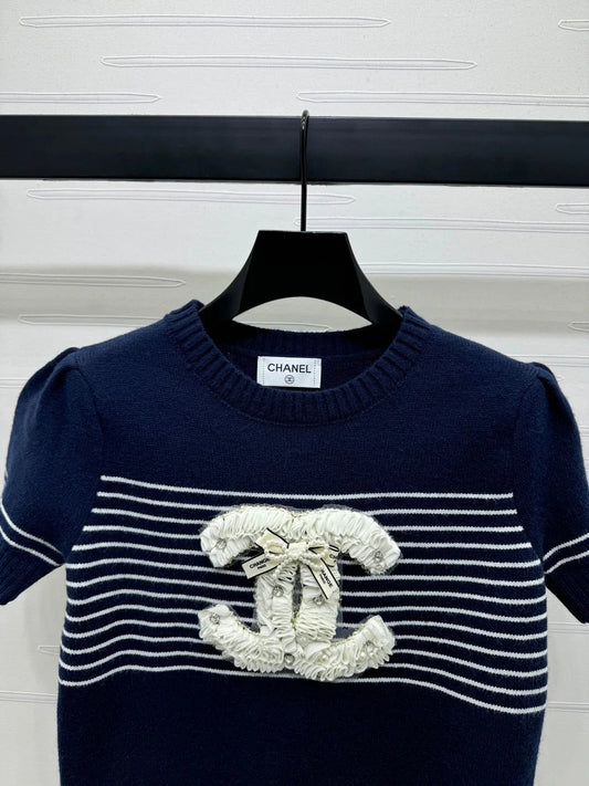 CHANEL SHORT-SLEEVE KNITTED PUFF-SLEEVE TOP 274951