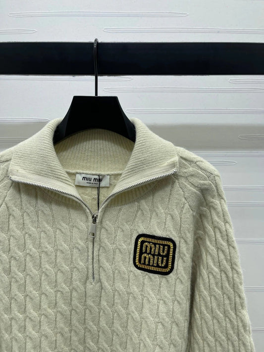 MIUMIU HALF-ZIP KNITTED PULLOVER WITH COLLAR STYLE 485