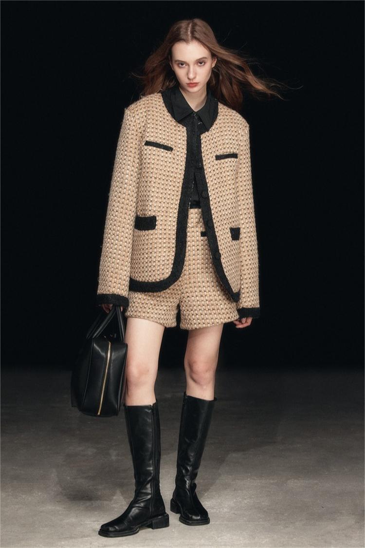 Chaqueta acolchada de tweed con cuello redondo