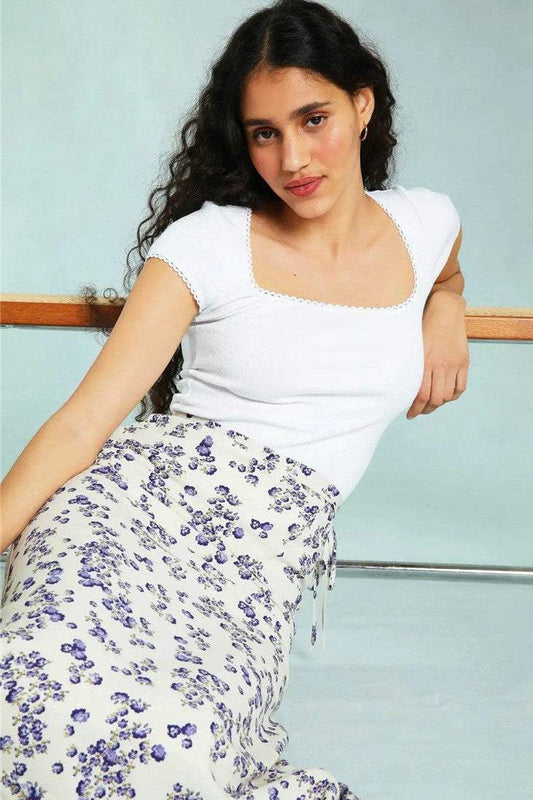 Knit Solid Short Sleeve U-Neck Top White