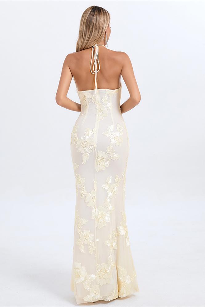Lorraine Halter Emboidered Floral Maxi Dress