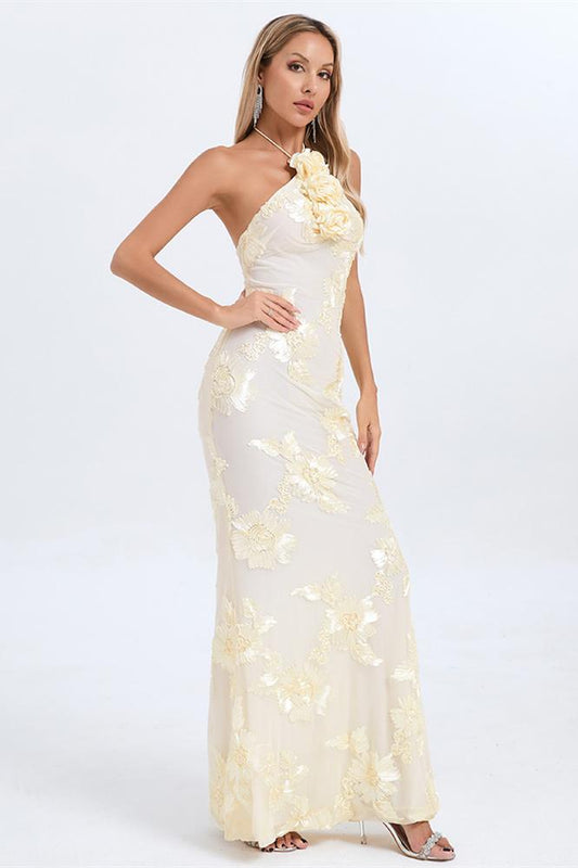 Lorraine Halter Emboidered Floral Maxi Dress