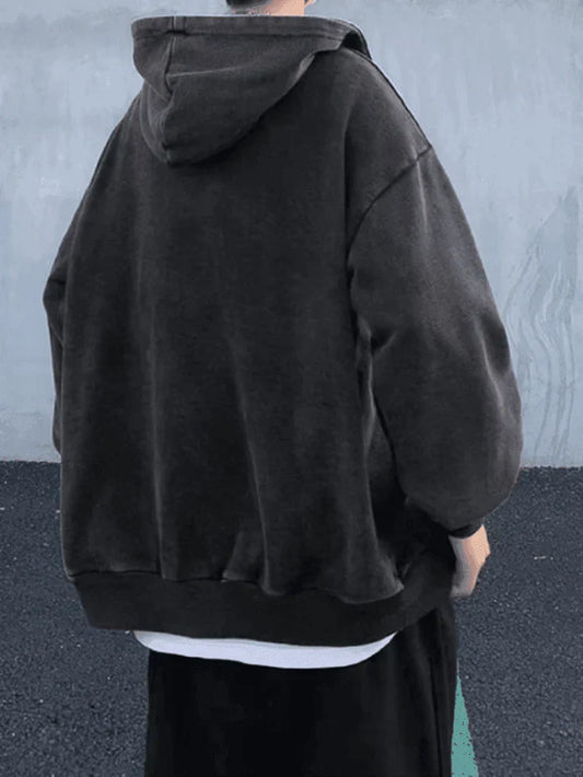 Dark Vintage Oversized Wash Zip Up Hoodie Men