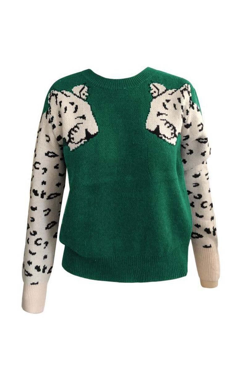 Suéter de punto con diseño de leopardo de las nieves